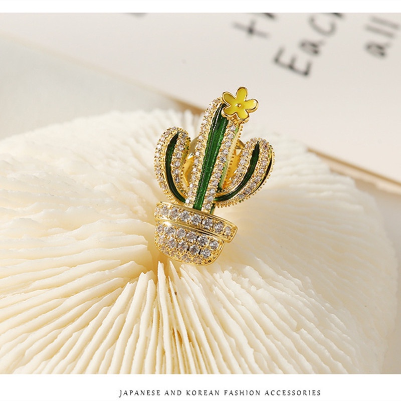 Thời trang cao cấp Kim cương Xương rồng Trâm cài áo Quần áo tinh tế Ghim cổ áo Phụ kiện nữ sang trọng Hàn Quốc