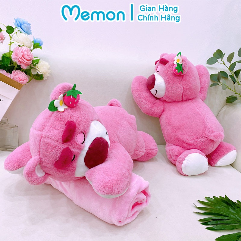 Gối Chăn Mền Gấu Lotso Huggin Bear Tai Dâu Nằm Cao Cấp Memon