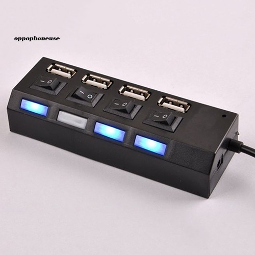 【OPHE】4 Port Hub High Speed USB 2.0 ON OFF Switch Indicator Light Splitter Adapter