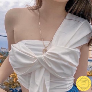 Áo lệch vai xoắn nơ