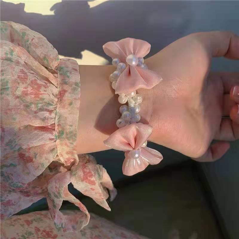 Dây buộc tóc Haimeikang co giãn đính nơ phối hạt ngọc trai nhân tạo thời trang sang trọng