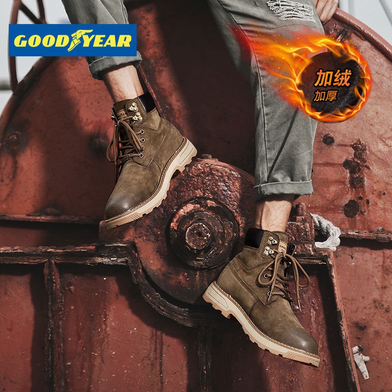 Giày nam Goodyear 2020 mùa thu và đông Martin công cụ ủng cao cổ đại hoàng cộng với cashmere bông ấm áp tuyết