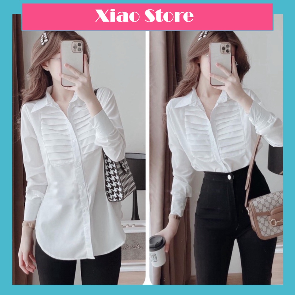 Áo sơ mi basic công sở mặc đi học, đi làm_016 babydoll chất đẹp mầu trắng, đen xiao shop