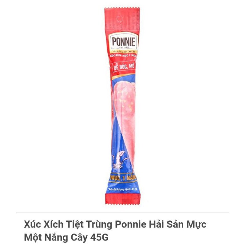 Xúc Xích Tiệt Trùng Ponnie Hải Sản Mực Một Nắng 45g