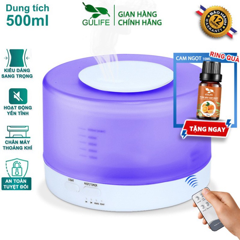 ✅ Máy Xông Tinh Dầu Phun Sương Tạo Độ Ẩm Trụ Trong GULIFE Có Remote Dung Tích 500ml - Tặng Tinh Dầu 10ml - MKT16