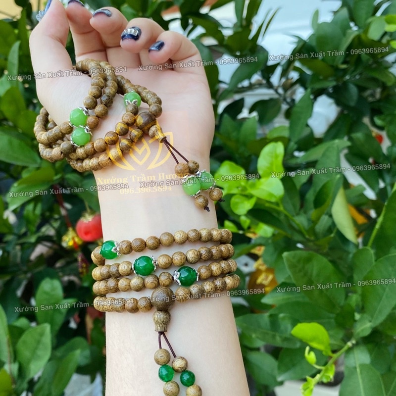 Chuỗi Trầm Hương Tốc 108 hạt + Đá Ngũ Bảo - Vòng Tay Gỗ tự nhiên Nam Nữ - Dây Tràng Trợ Mệnh