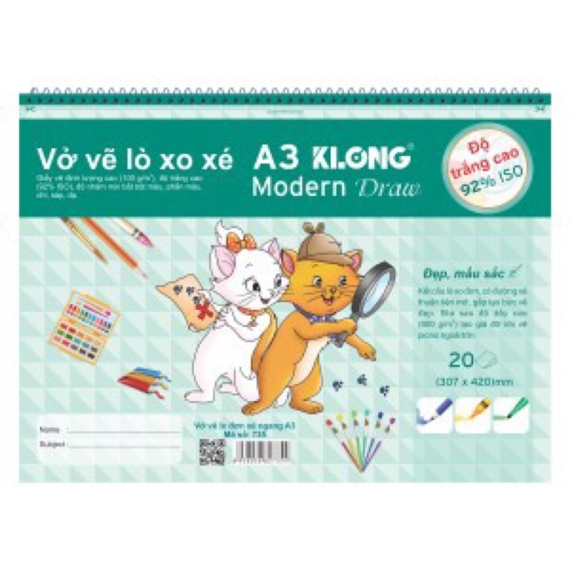 ( SHIP HOA TOC)Vở vẽ lò xo xé A3 KLONG MODERN DRAW 2021 MS735