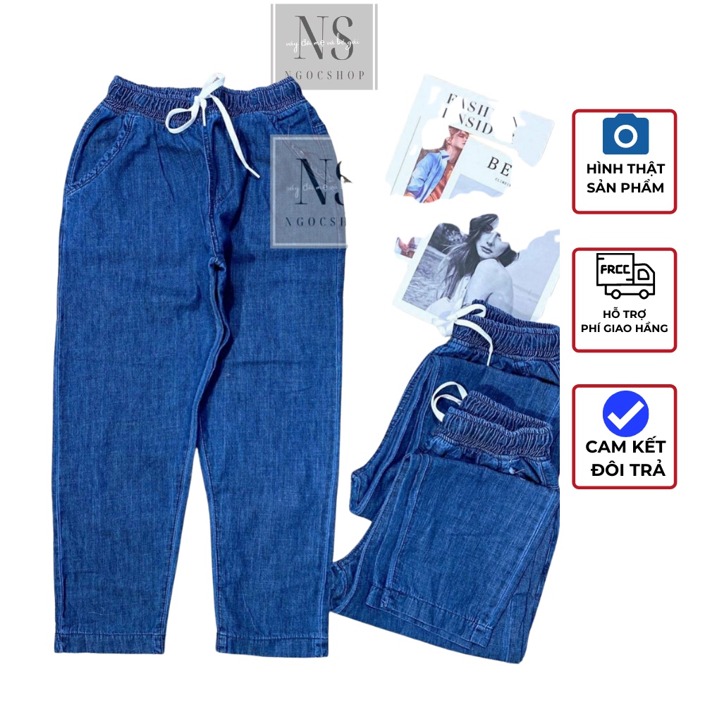 Quần jean baggy giấy nữ lưng chun màu sắc xanh đậm size 40-54 kg