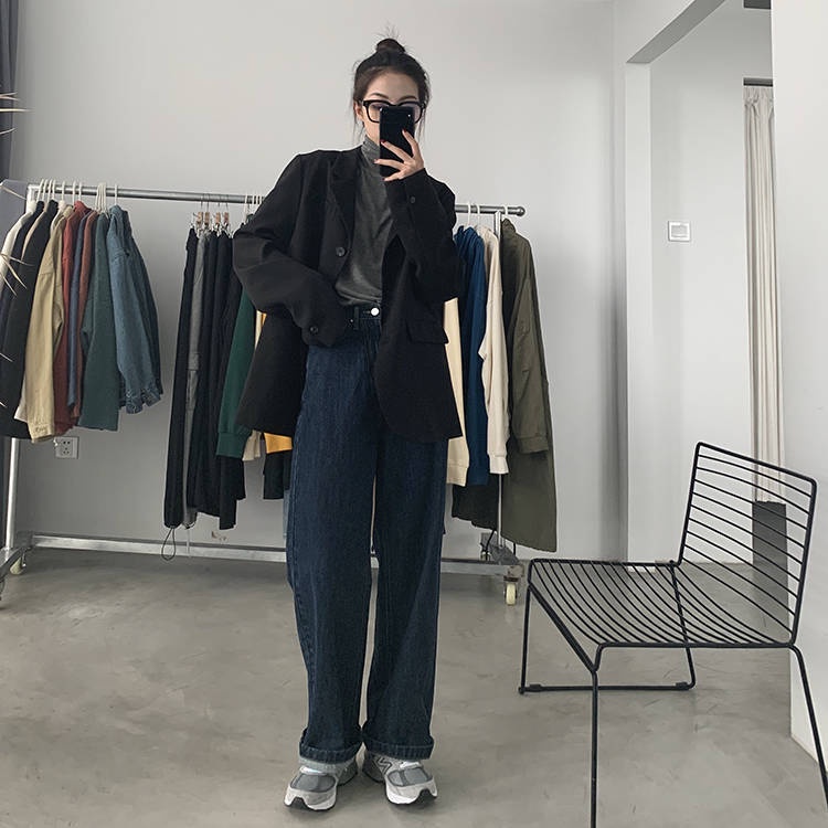 Quần jeans Dài Ống Rộng Lưng Cao Thời Trang Mới Cho Nữ