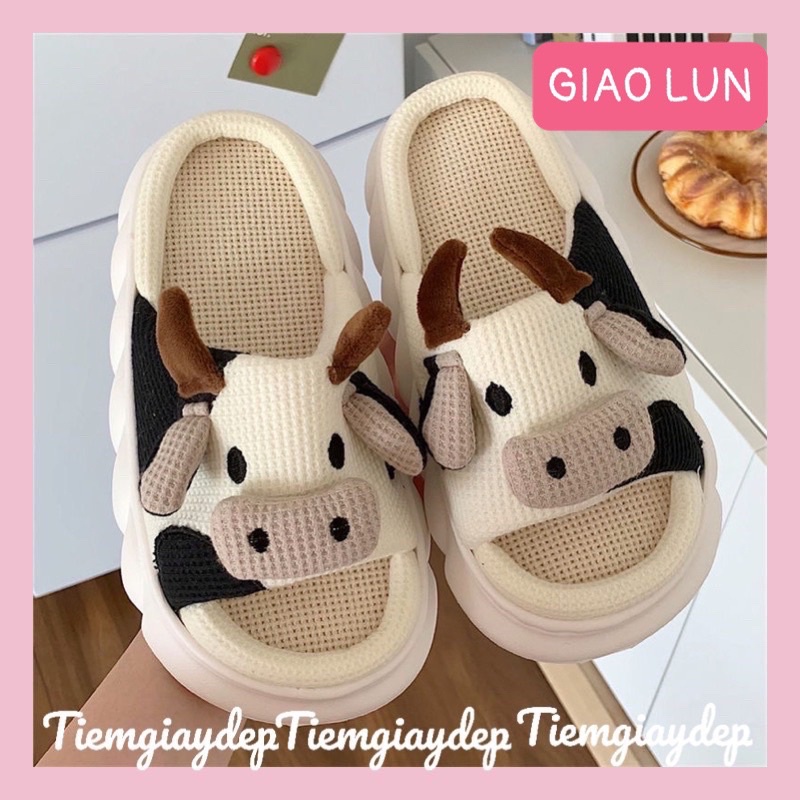 (GIAO NGAY, LOẠI 1 TÚI ZIP}Dép Bông,dép đi trong nhà Bò sữa dễ thương(LƯU Ý ẢNH 7)