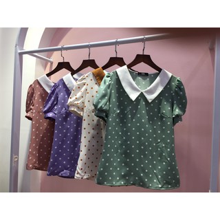 Chiffon_Áo sơ mi chấm bi cổ phối