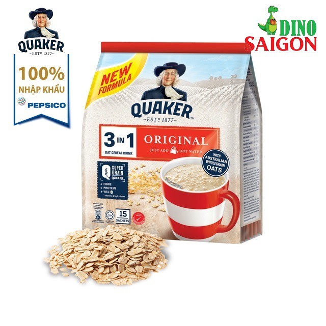 Bộ 3 gói Thức Uống Ngũ Cốc Yến Mạch Quaker 3in1 gồm 2 Vị Dâu Berry 450g và 1 vị Truyền Thống 420g