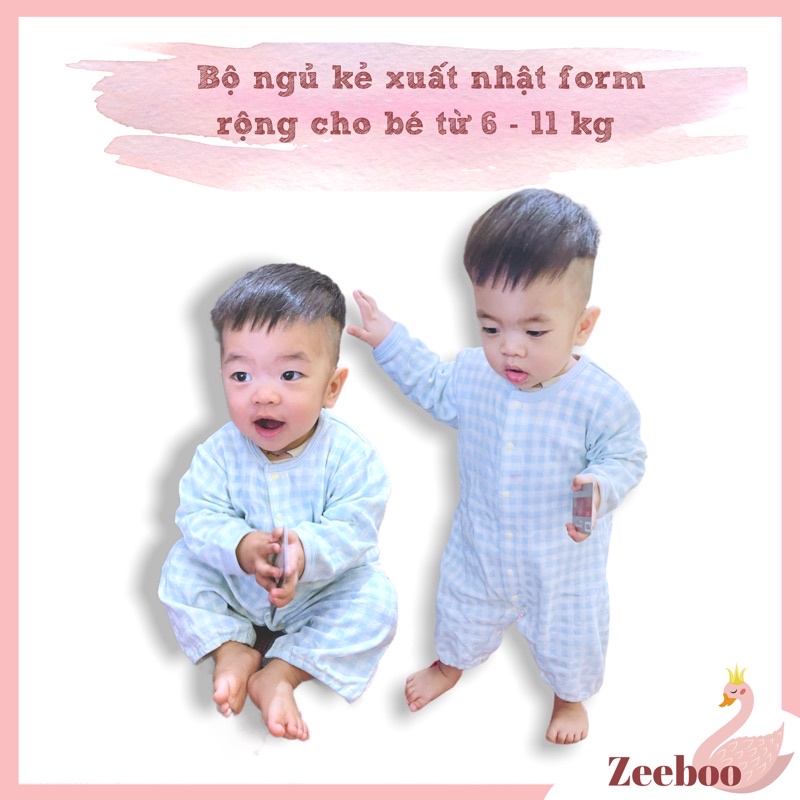 Bộ liền thân kẻ caro form rộng cho bé từ 6kg - 11 kg, thấm hút mồ hôi tốt, vải tiếp da mềm mịn cho bé giấc ngủ sâu