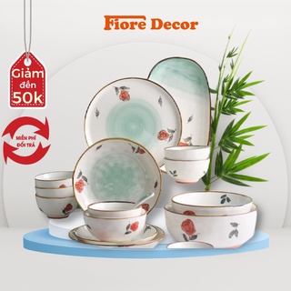 Bộ bát đĩa sứ hoa hồng decor trang trí chụp ảnh đồ ăn fiore