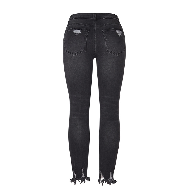 Quần Denim Lưng Cao Thiết Kế Rách Cá Tính Phong Cách Retro Cho Nữ