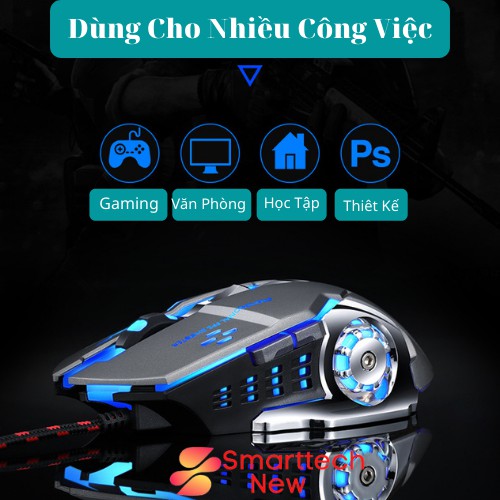 Chuột Máy Tính Chuột Cơ Gaming Có Dây V6 T - WOLF Có Đèn Led Full Led Đổi Màu Liên Tục, Siêu Nhạy, Đế Di Kim Loại