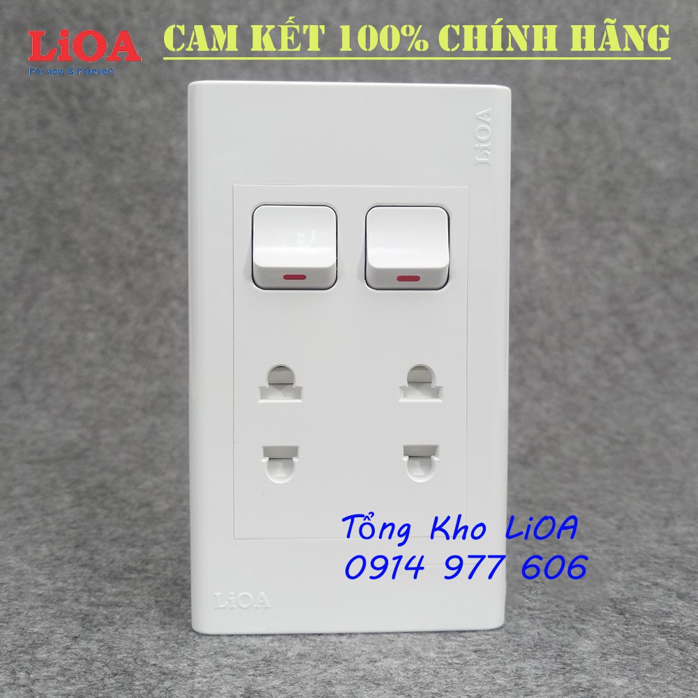 Combo ổ cắm điện đôi 2 chấu 16A 3520W + 2 công tắc điện LiOA - Âm tường