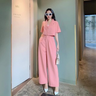 Sét bộ véc croptop kèm quần ống rộng cạp cao -Thiep