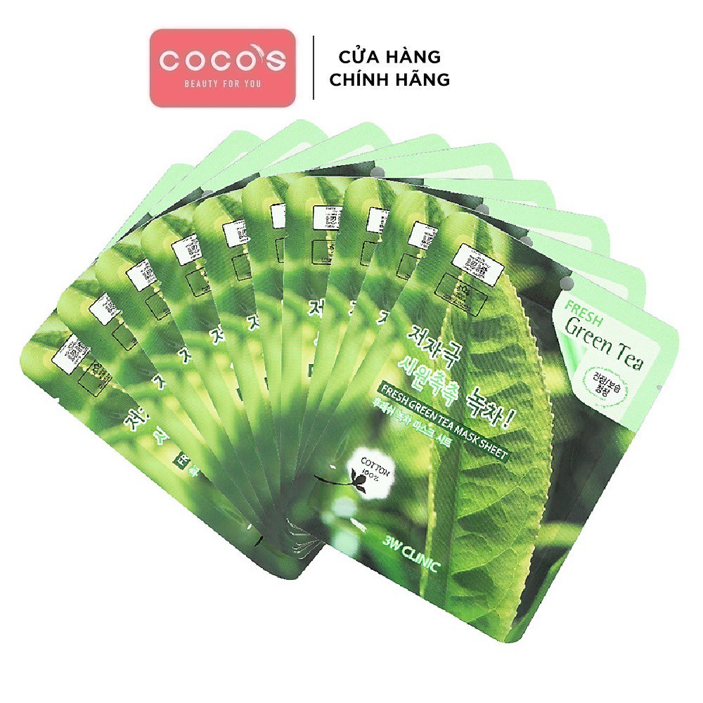 Combo 10 Mặt nạ dưỡng da Giảm mụn 3W Clinic Fresh Green Tea Mask Sheet 23ml x 10