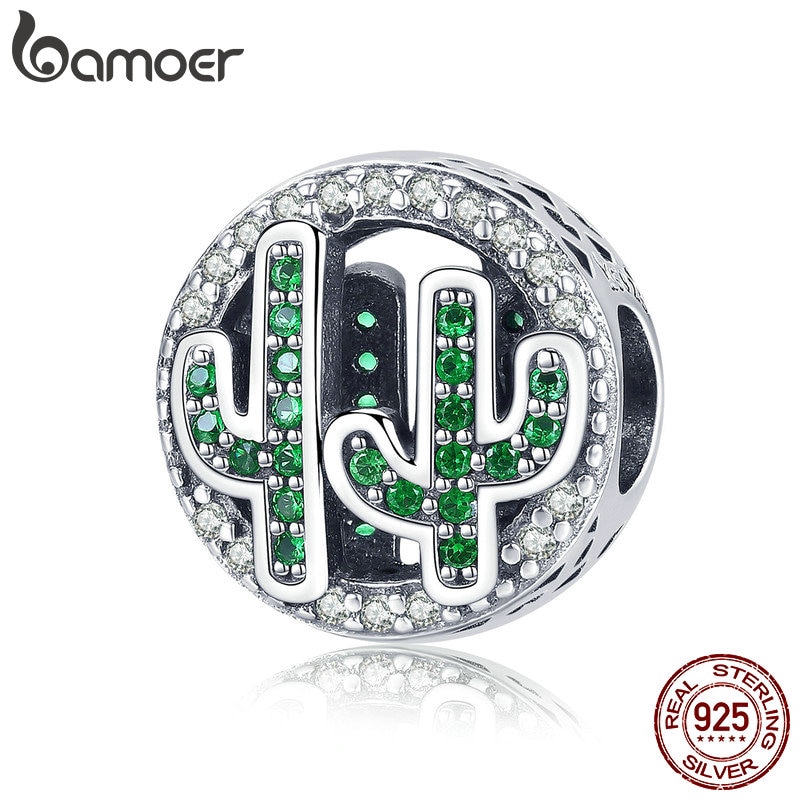 Hạt Trang Sức Bamoer Hình Cây Xương Rồng Xi Bạc S925 Đính Đá Zircon Độc Đáo