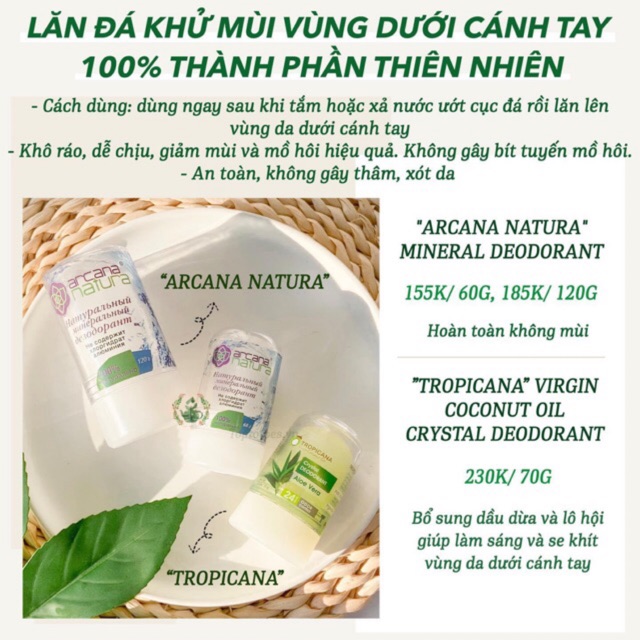 Lăn đá khử mùi vùng dưới cánh tay Arcana Natura 100% thành phần thiên nhiên an toàn cho sức khoẻ