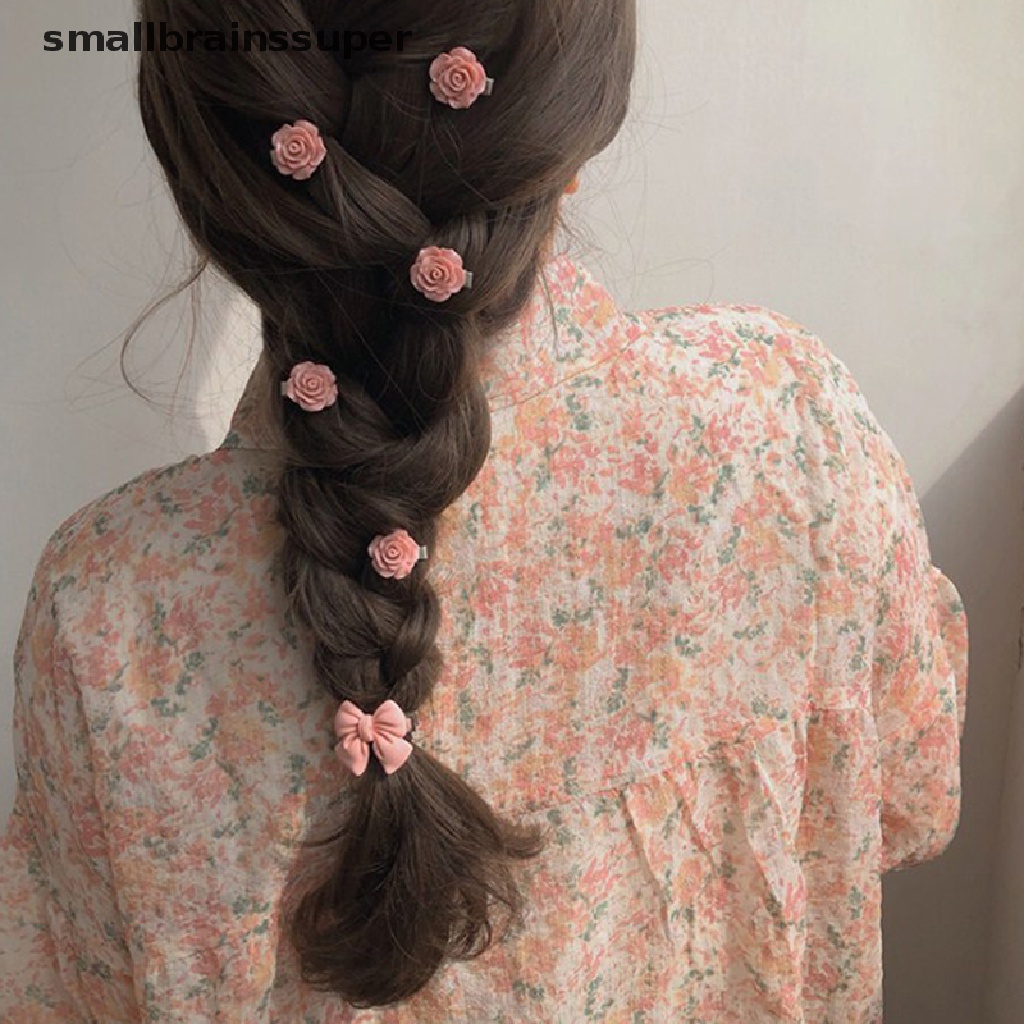 Bộ 5 Kẹp Tóc Nhỏ Hình Nơ / Hoa Hồng / Trái Tim Màu Hồng Dễ Thương Cho Nữ