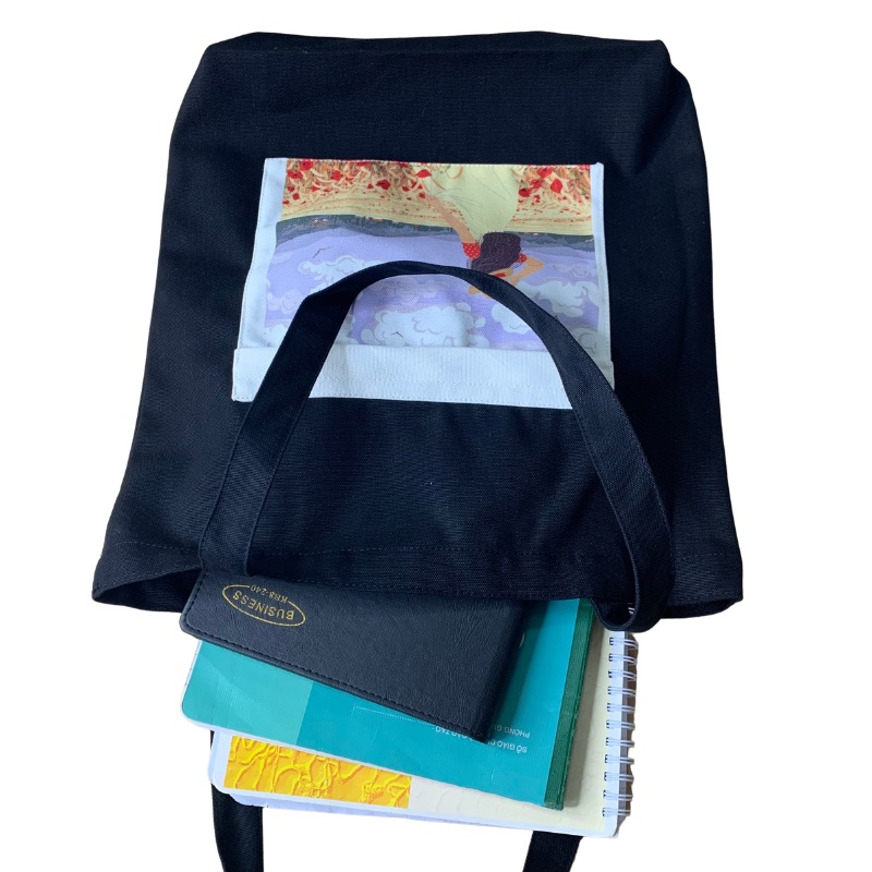 Túi đeo chéo canvas, túi tote đeo chéo nữ vải canvas màu đen in hình túi phụ ngoài TUCANVAS TCV13 | BigBuy360 - bigbuy360.vn