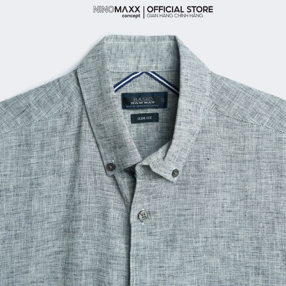 Ninomaxx Áo Sơ Mi Nam cộc tay dáng regular fit nhiều màu cotton pha lanh 1811008