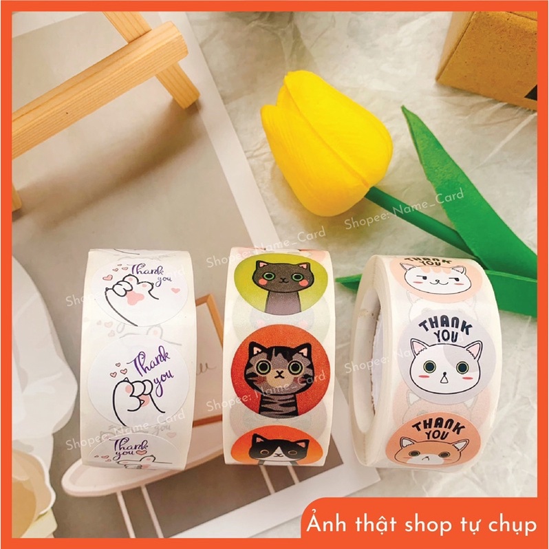 Cuộn 500 sticker thank you, miếng dán cảm ơn khách hàng đường kính 2.5 cm có sẵn tại shop