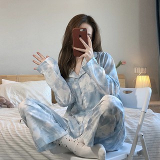 Bộ đồ ngủ pijama dài tay màu loang đơn giản mặc nhà