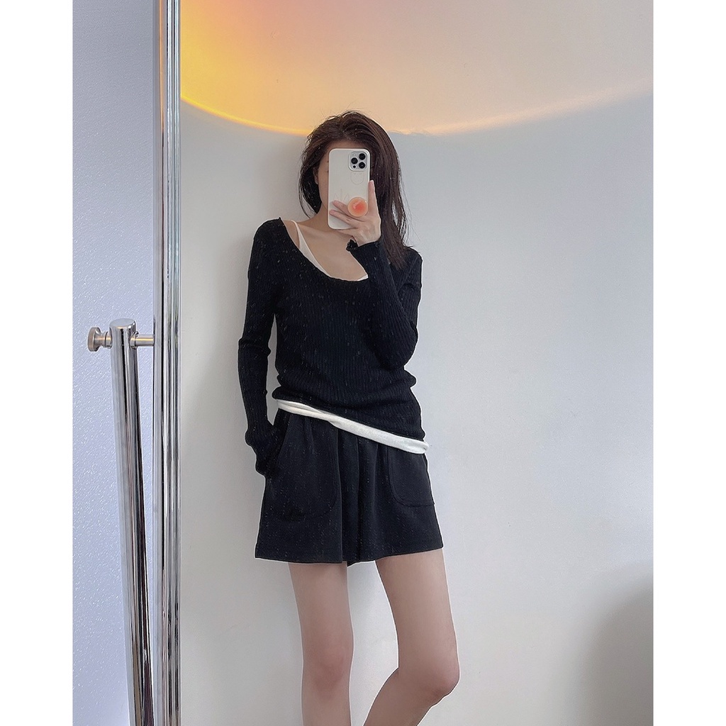 Áo sweater Dệt Kim Tay Dài Trễ Vai Phong Cách Hàn Quốc Gợi Cảm Cho Nữ