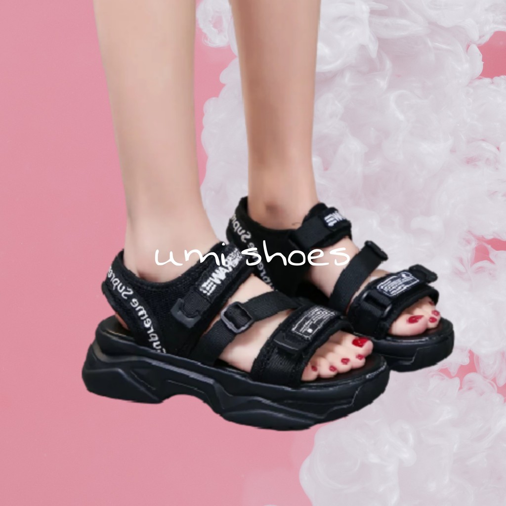 [CÓ SẴN] Giày sandal nữ ulzzang quai dán ngang Anh quốc nâng độn đế cao 5cm cá tính năng động màu đen trắng mới hot đẹp