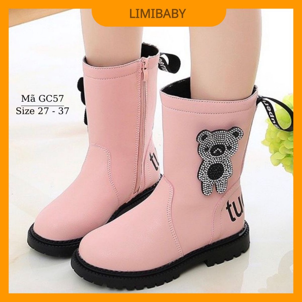 Bốt cho bé gái 3 - 12 tuổi màu hồng khóa kéo điệu đà và duyên dáng phong cách Hàn Quốc GC57