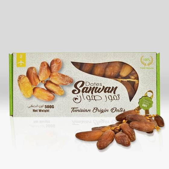 Chà Là Nguyên Cành Sấy Dẻo Dates Sanwan Tunisia - Hộp 500gr