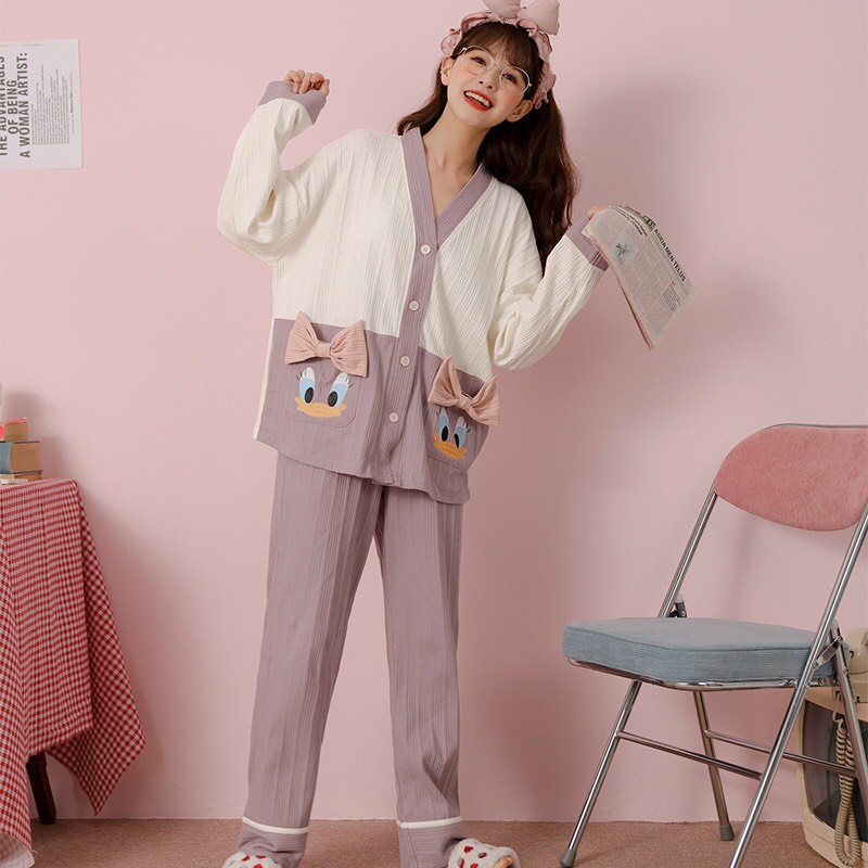 Bộ Đồ Nữ *FREESHIP* Bộ Đồ Ngủ Pyjama đũi cotton tăm Hàn KMH02