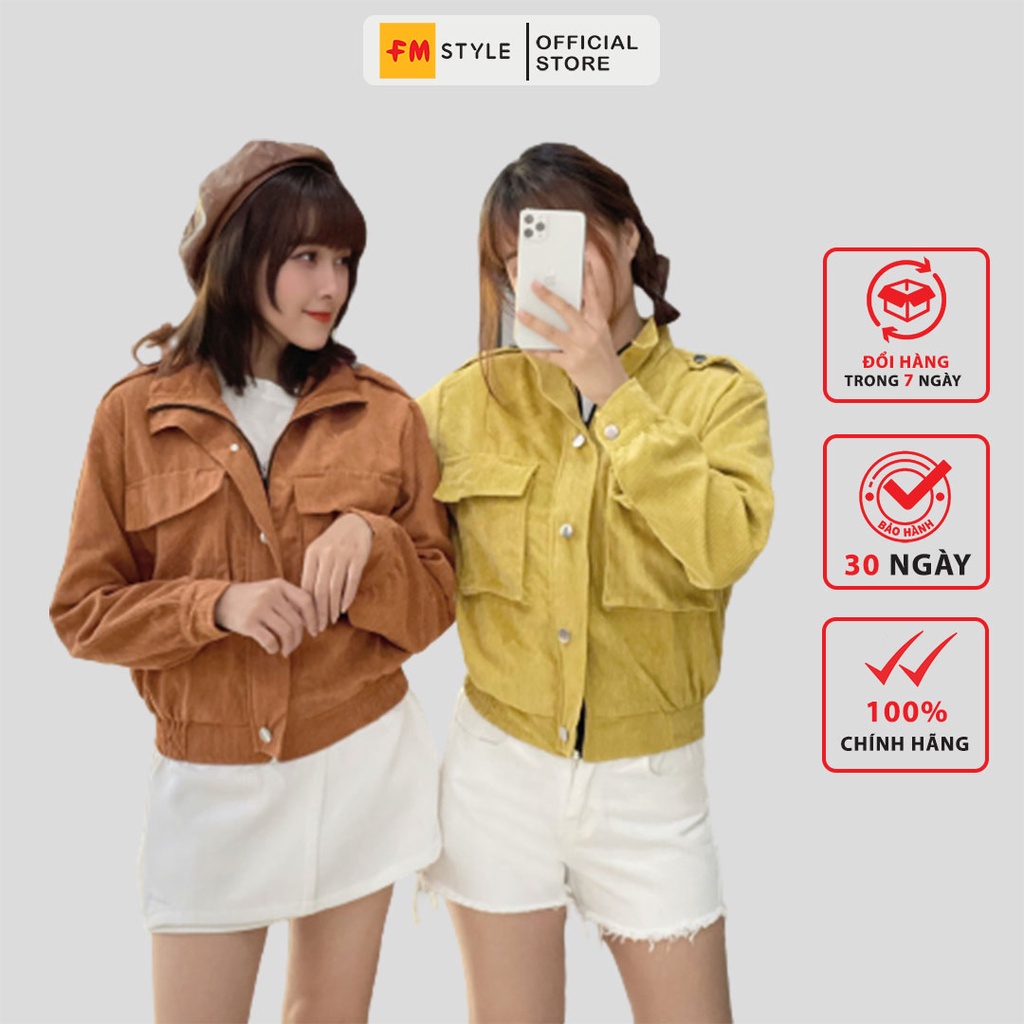 Áo khoác nữ form rộng FM Style áo khoác chống nắng áo khoác nữ kaki thiết kế hai túi hoạ tiết trơn 21042515 | BigBuy360 - bigbuy360.vn