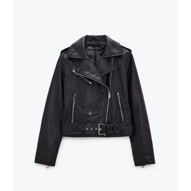 Áo khoác da kèm đai Zara