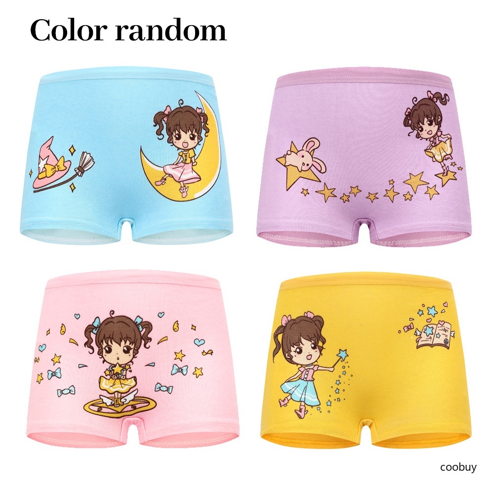 Quần lót boxer vải cotton in hoạt hình dễ thương dành cho bé gái