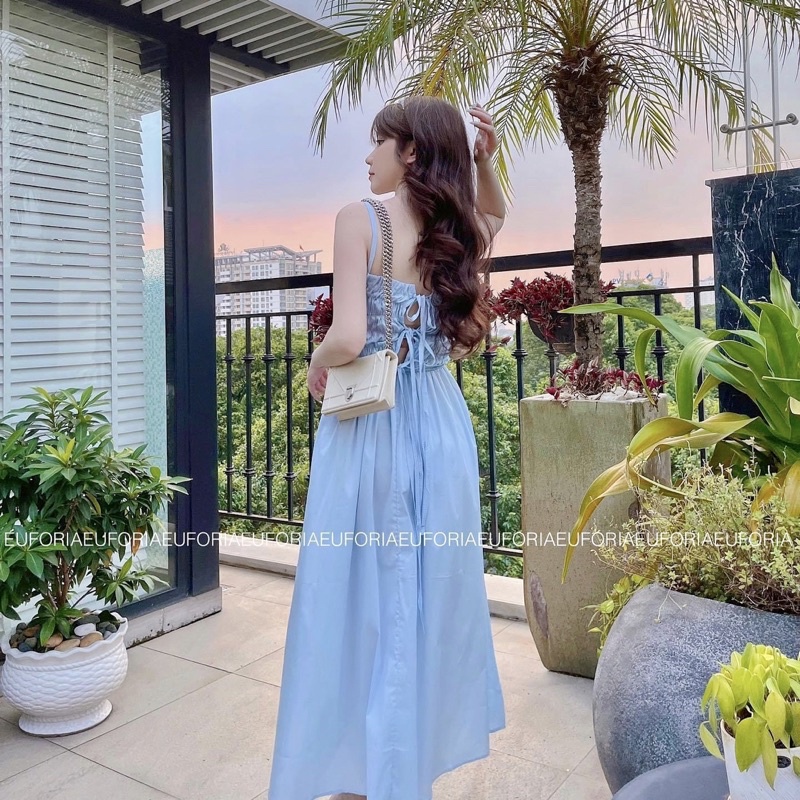 Đầm Maxi 2 Dây Phối Viền Bèo Dễ Thương