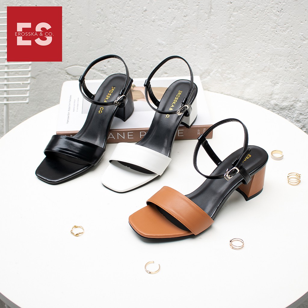 Giày sandal cao gót Erosska mũi vuông cao 5cm màu trắng - EB030