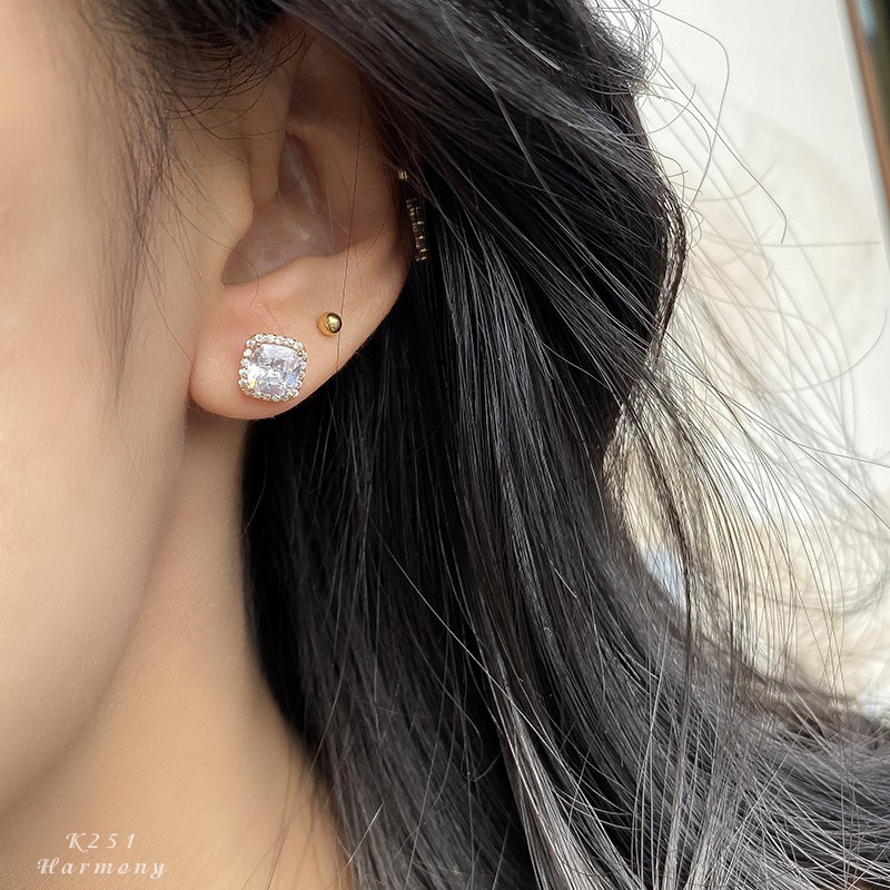 Khuyên tai nữ bạc 925 hình vuông đính đá lấp lánh | HARMONY ACCESSORIES K251