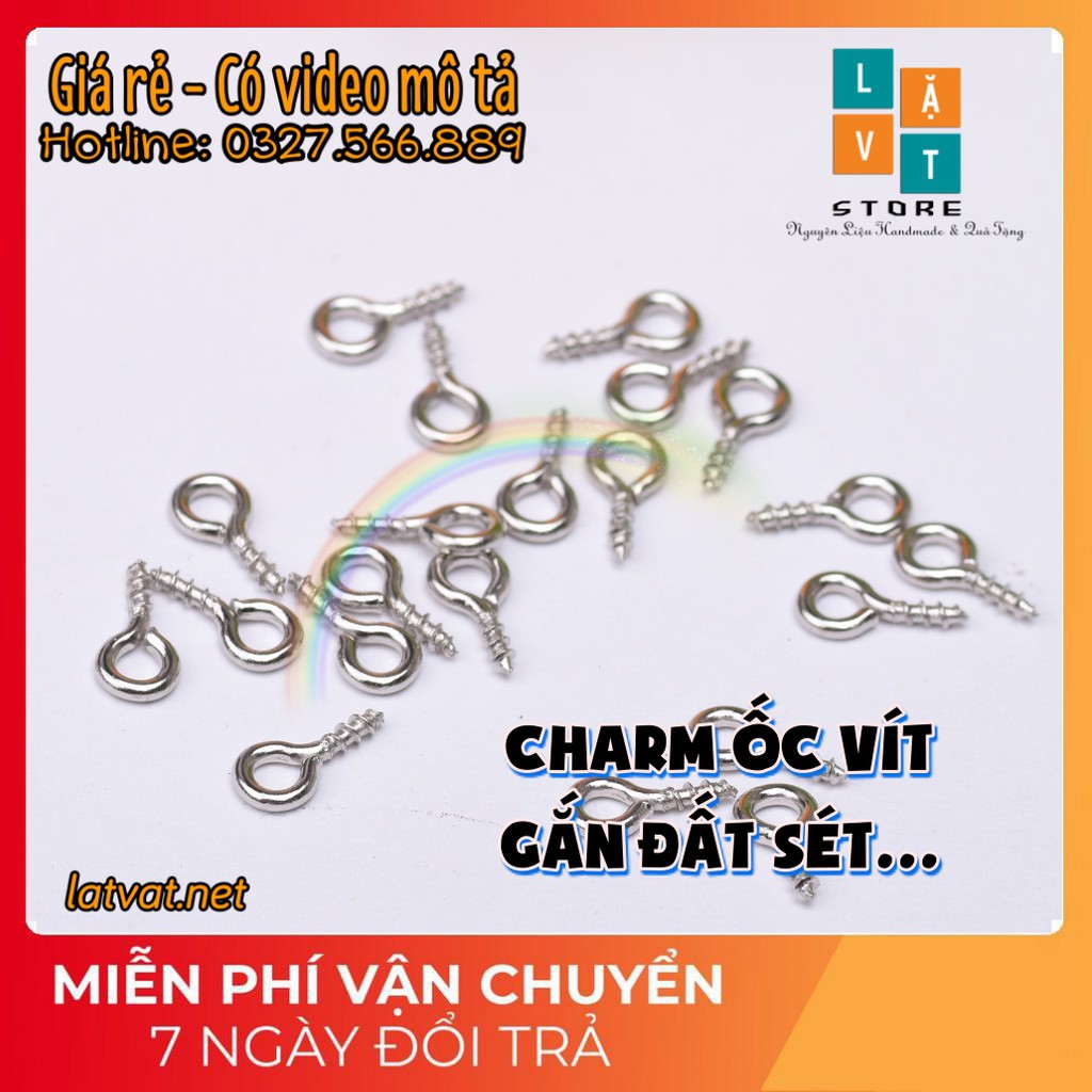 Charm phụ kiện ốc vít đinh xoắn nhỏ gắn đồ handmade, đất sét tự khô