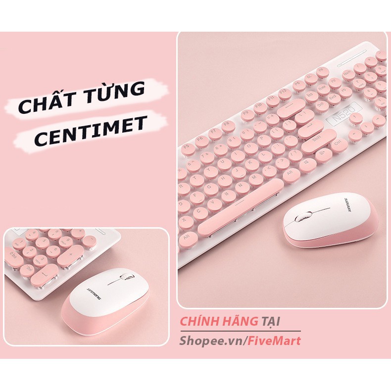 [ KÈM PIN ] Combo Bộ Bàn Phím Và Chuột Không Dây Cao Cấp N520 - ĐEN, HỒNG, XANH | BigBuy360 - bigbuy360.vn