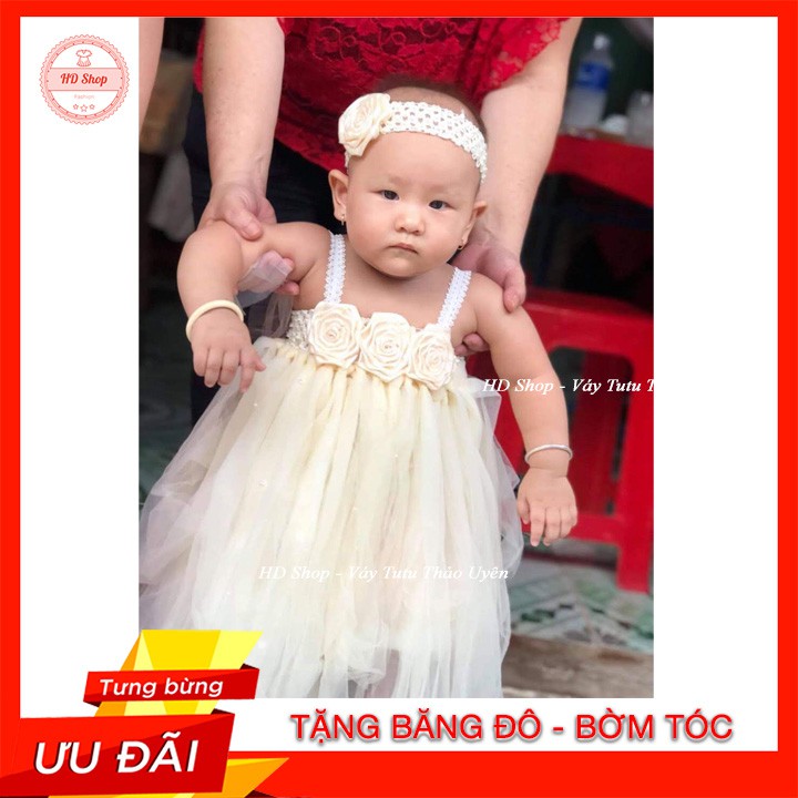 Đầm công chúa cho bé ❤️FREESHIP❤️ Đầm công chúa hoa cuốn kem đính đá cho bé gái 0 đến 6 tuổi