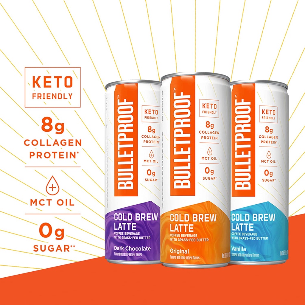 CAFE COLD BREW LATTE - VỊ ORIGINAL Bulletproof Plus Collagen Protein - MCT Oil - Keto - KHÔNG ĐƯỜNG, 237ml