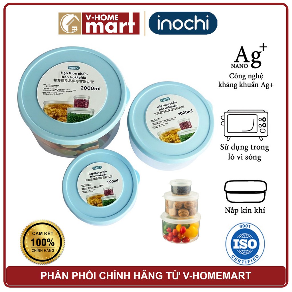 Set 3 Hộp thực phẩm Nhựa Đựng đồ Thức Ăn Thực Phẩm Hokkaido nhựa Tròn INOCHI Nhựa Trong Suốt 500 1000 200ml - Vhomemart