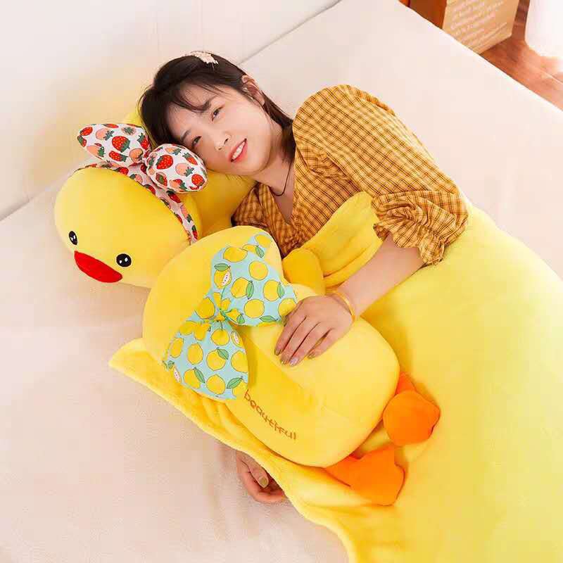 thú nhồi bông bộ chăn ga gối văn phòng hình thú 3 in 1 hình vịt con đáng yêu