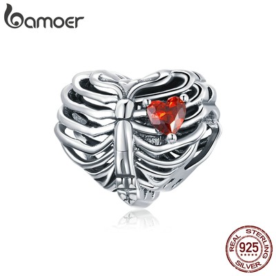 Hạt charm Bamoer SCC1764 hình trái tim đỏ bằng bạc sterling 925 dùng làm trang sức diy
