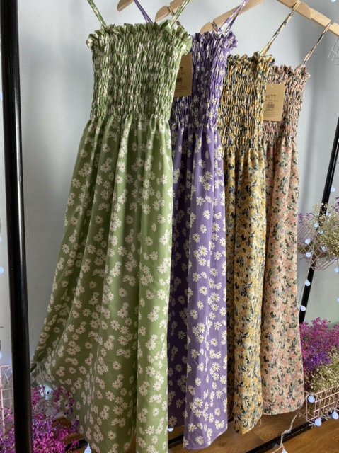 Váy 2 dây suông chun ngực hoa cúc nhí nhiều màu | BigBuy360 - bigbuy360.vn