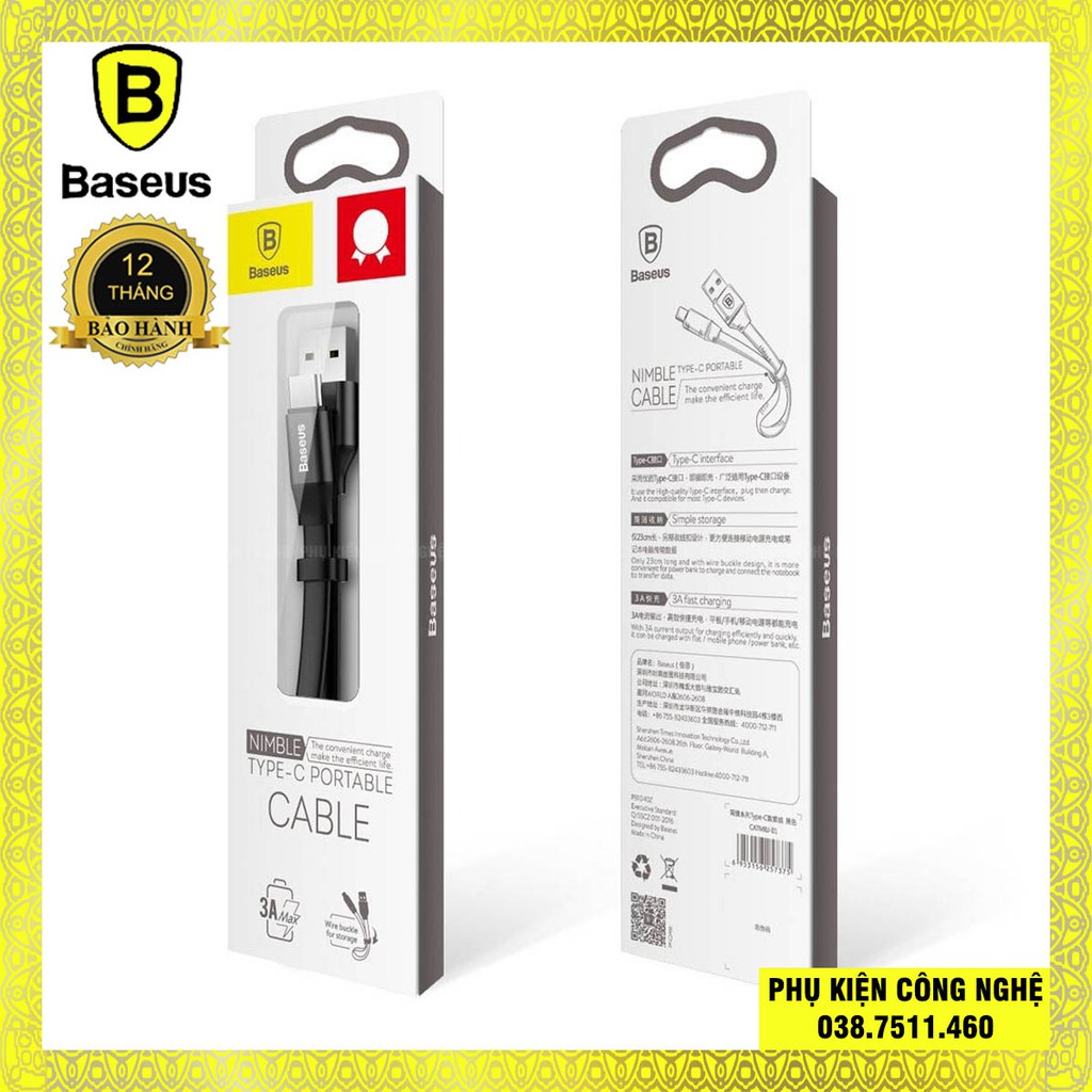 Cáp sạc ngắn Baseus 23cm lightning , micro , type c